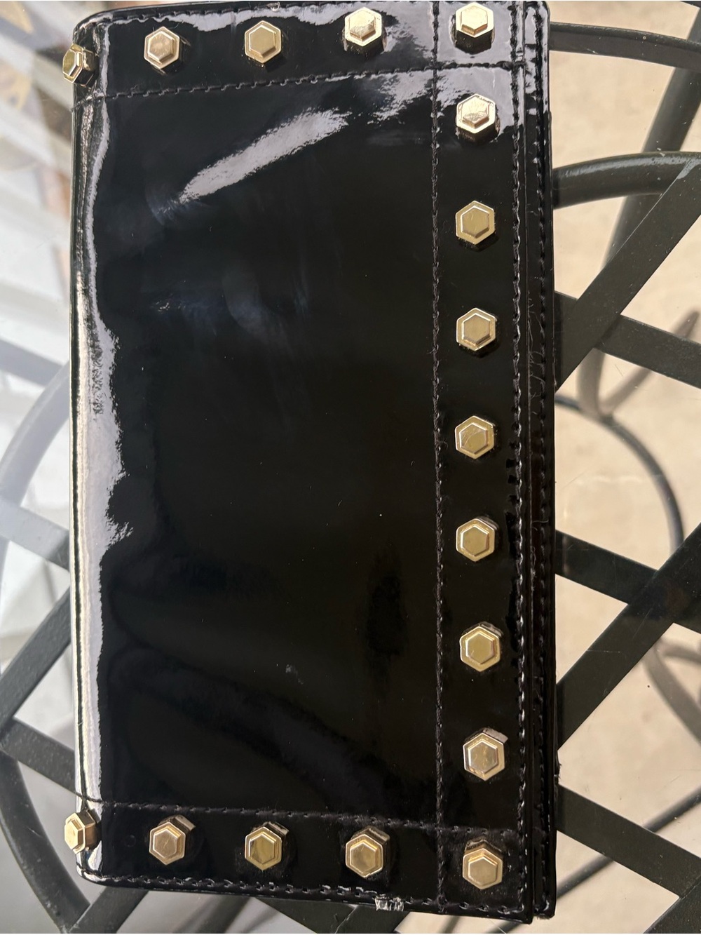 Zac Posen Black Patent Clutch with Gold Studs